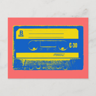 Retro Blue & Yellow Cassette Tape Postcard