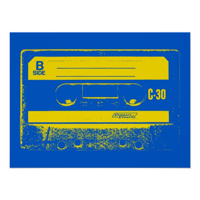 Retro Blue & Yellow Cassette Tape Poster (Front)