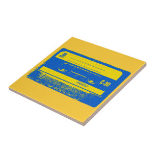 Retro Blue & Yellow Cassette Tape Tile