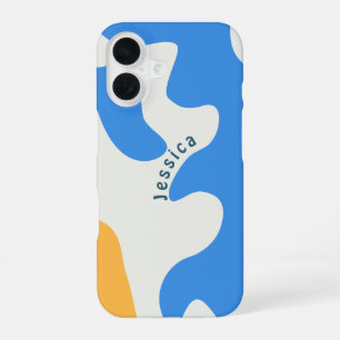 Retro Blue Yellow Green Organic Personalised Name iPhone 16 Case