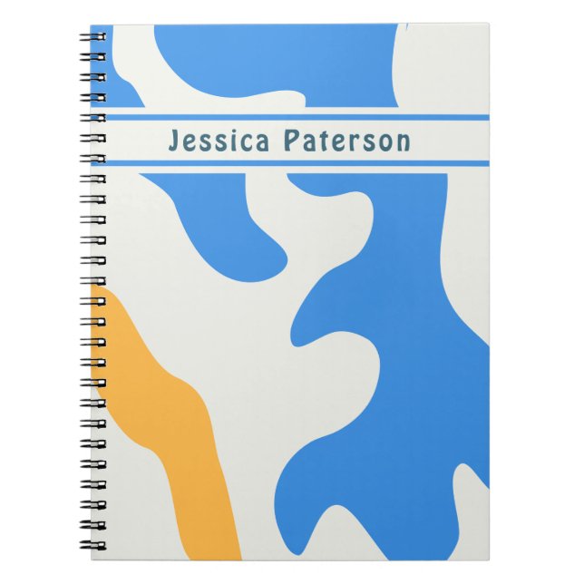 Retro Blue Yellow Green Organic Personalised Name Notebook (Front)