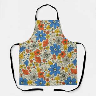 Retro Blue, Yellow & Orange Floral Apron