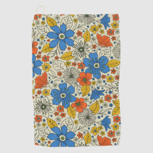 Retro Blue, Yellow & Orange Floral Golf Towel