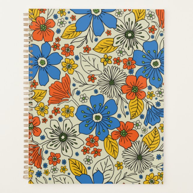 Retro Blue, Yellow & Orange Floral Planner (Front)