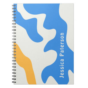 Retro Blue Yellow Organic Personalised Name Notebook