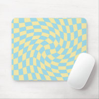 Retro Blue Yellow Pastel Warped Checkerboard 