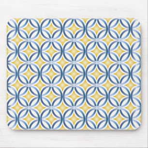 Retro Blue & Yellow Pattern Mouse Mat