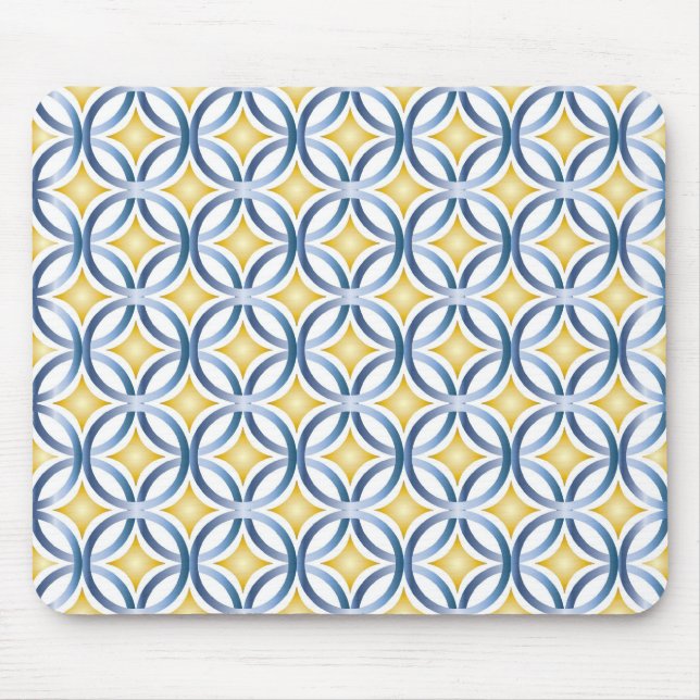 Retro Blue & Yellow Pattern Mouse Mat (Front)