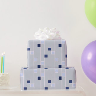 Retro blues stripes and squares wrapping paper