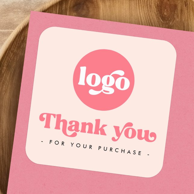 Retro blush pink add logo business thank you square sticker (Retro blush pink add logo business thank you square sticker)