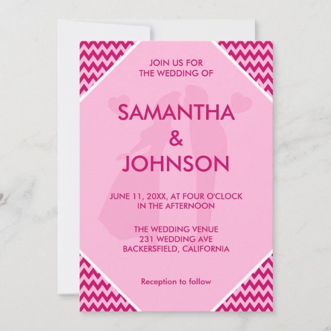 Retro Blush Pink Chevron Stripe Wedding Invitation (Front)