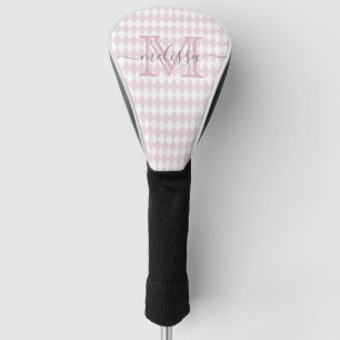 Retro Blush Pink Diamond Shape Pattern Golf Head Cover