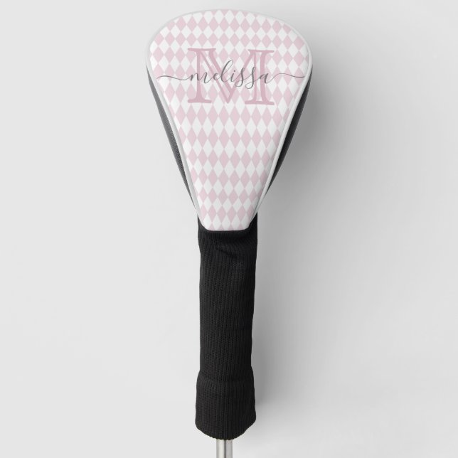 Retro Blush Pink Diamond Shape Pattern Golf Head Cover (Front)