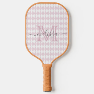 Retro Blush Pink Diamond Shape Pattern Pickleball Paddle