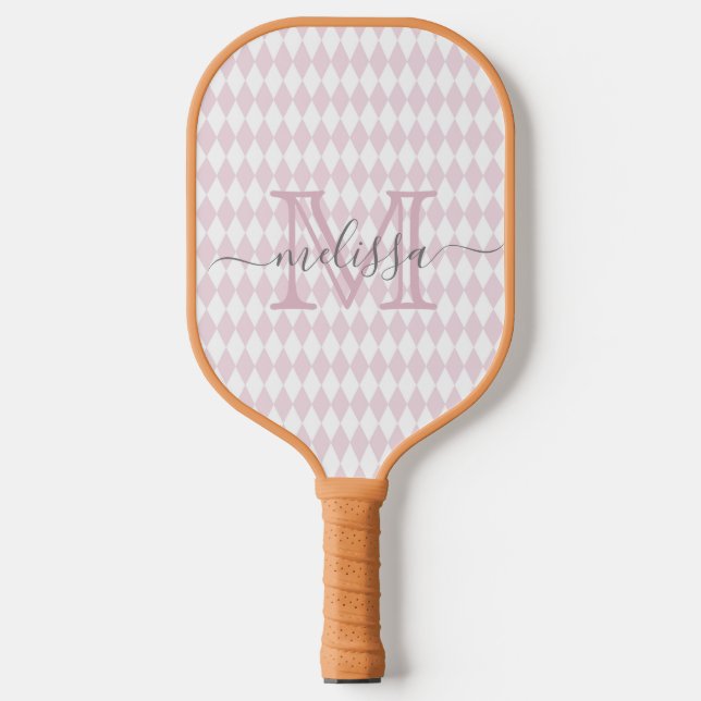 Retro Blush Pink Diamond Shape Pattern Pickleball Paddle (Front)