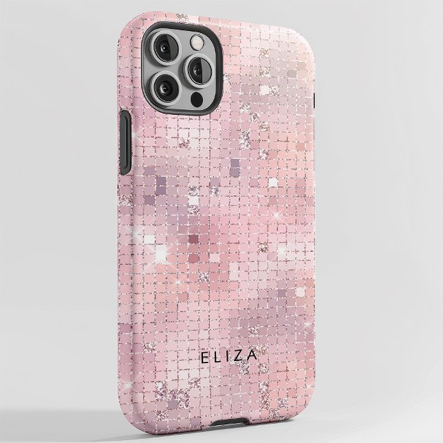 Retro Blush Pink Disco Mirror | Monogram Case-Mate iPhone Case (A glam, blush pink disco inspired phone case)