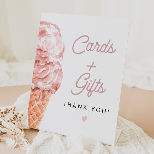 Retro Blush Pink Ice Cream Cards + Gifts Pedestal Sign