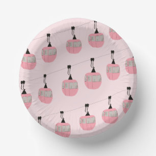 Retro Blush Pink Ski Gondola Lift Skiers  Paper Plate