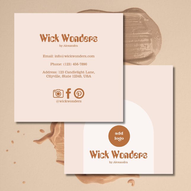 Retro Blush Pink Terracotta Arch Candle Square Business Card (Creator Uploaded)
