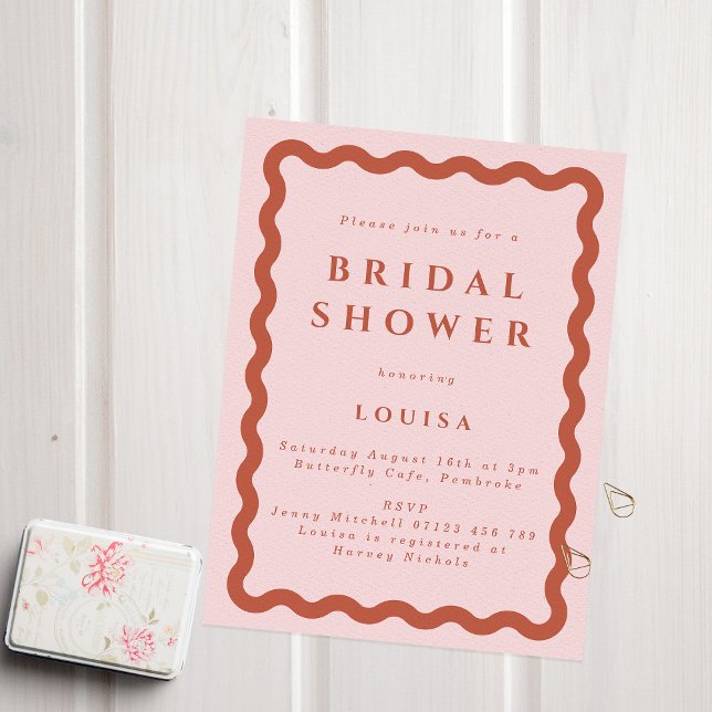 Retro Blush & Terracotta Wavy Bridal Shower Invitation (Creator Uploaded)