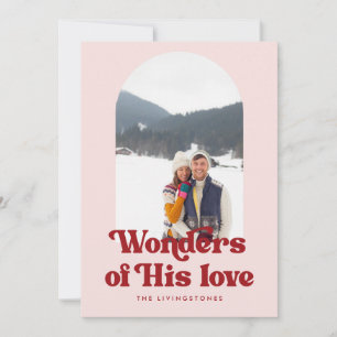Retro Blush Wonders of His Love Arch Photo Holida Holiday Card
