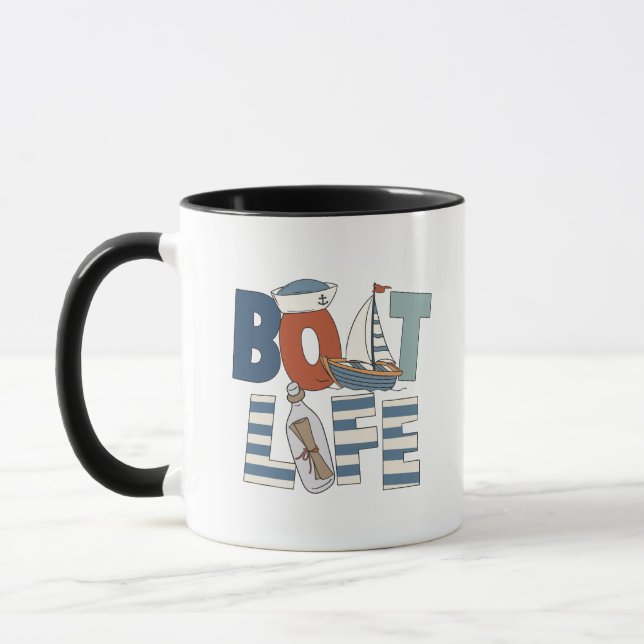 Retro Boat Life Typography Marine Nautical Sailor  Mug (Left)