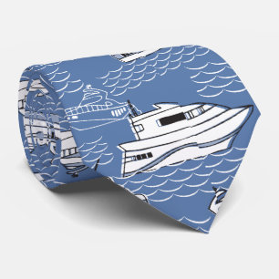 retro boats on blue ocean tie