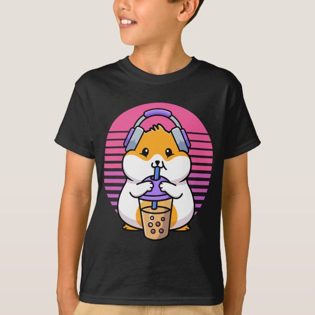 Retro Boba And KPop  Kawaii Hamster K-Pop Merchand T-Shirt (Front)