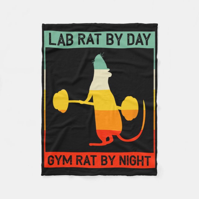 Retro Bodybuilding Lab Rat By Day Gym Rat By Night Fleece Blanket (Front)