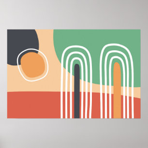 Retro bohemian abstract line art poster