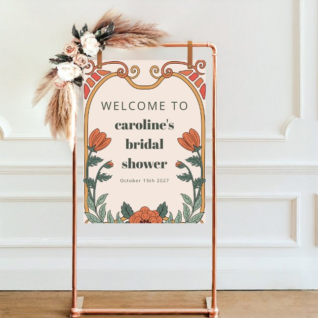 Retro Bohemian Art Nouveau Floral Bridal Shower Poster (Creator Uploaded)