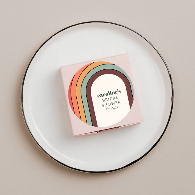 Retro Bohemian Rainbow Unique Bridal Shower Custom Classic Round Sticker (Creator Uploaded)