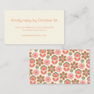 Retro Boho 70s Flowers Pink Green Wedding RSVP Enclosure Card