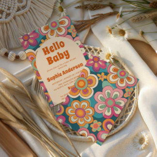 Retro Boho 70s Groovy Floral Baby Shower    Invitation