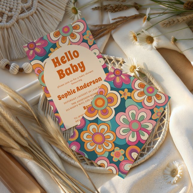 Retro Boho 70s Groovy Floral Baby Shower    Invitation (Creator Uploaded)