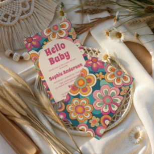 Retro Boho 70s Groovy Floral Baby Shower Invitation