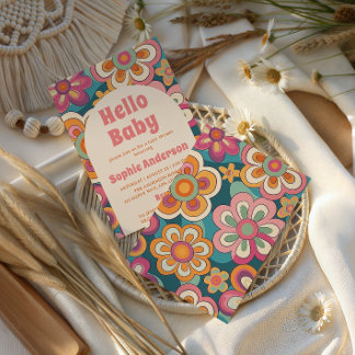 Retro Boho 70s Groovy Floral Baby Shower    Invitation