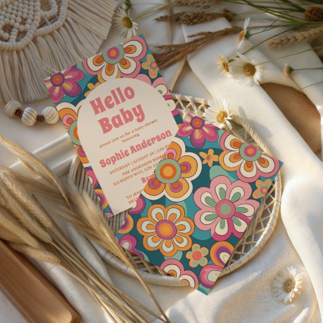 Retro Boho 70s Groovy Floral Baby Shower    Invitation (Creator Uploaded)
