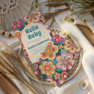Retro Boho 70s Groovy Floral Baby Shower Invitation