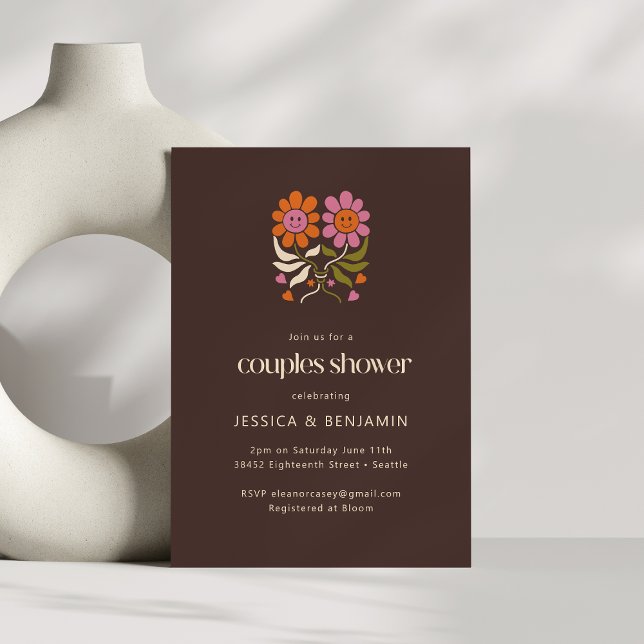 Retro Boho 70s Smile Floral Groovy Couples Shower Invitation (Creator Uploaded)