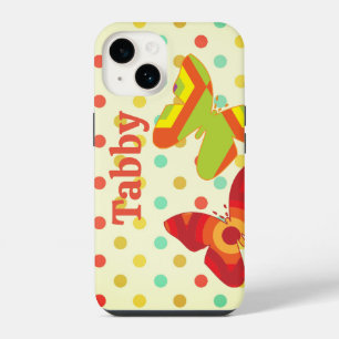 Retro boho 70's stripe polka dot butterfly orange iPhone 14 case