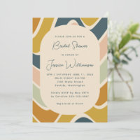Retro Boho Abstract Wavy Pastel Teal Bridal Shower