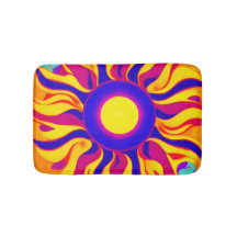 Retro Boho Bath Mat Trippy Sunburst Hippie Vintage