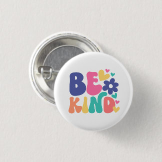 Retro Boho Be Kind – Colourful Groovy Flower Hear 3 Cm Round Badge