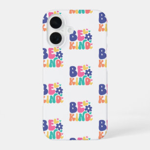 Retro Boho Be Kind – Colourful Groovy Flower Hear iPhone 16 Case