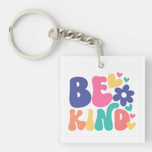 Retro Boho Be Kind – Colourful Groovy Flower Hear Key Ring