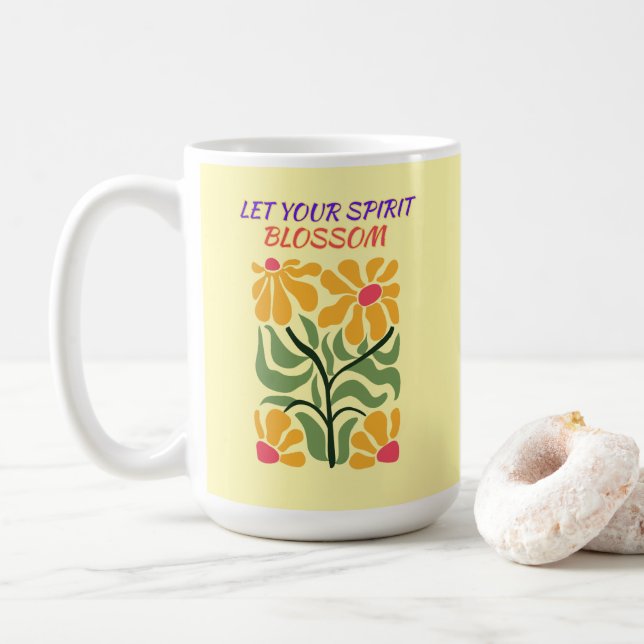 Retro Boho Blooming Flowers Inspiration Quote Coffee Mug (With Donut)