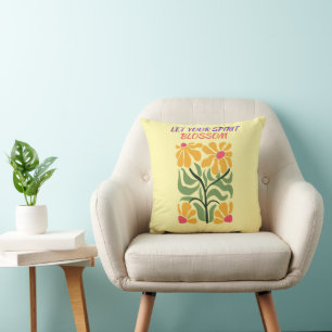 Retro Boho Blooming Flowers Inspiration Quote Cushion
