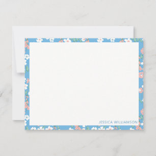 Retro Boho Blue Ditsy Floral Personalised Name Card