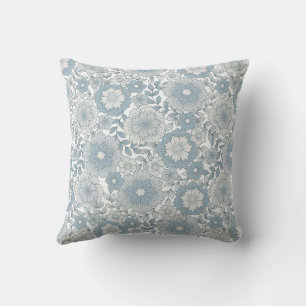 Retro Boho Blue Floral Seamless Flower Pattern  Cushion